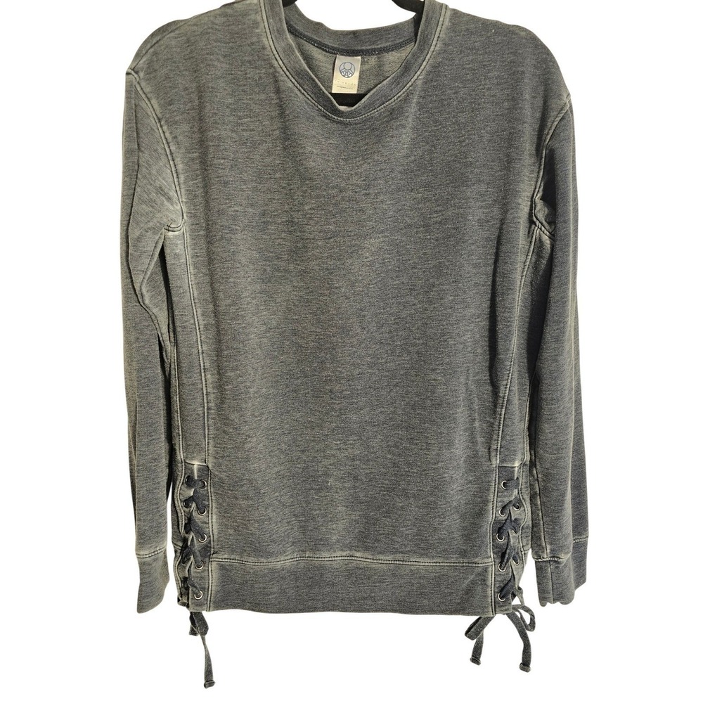 E Verda‎ Gray Washed Lace Up Sweatshirt Pullover Size M